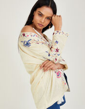 Embroidered Satin Jacquard Kimono , Ivory (IVORY), large