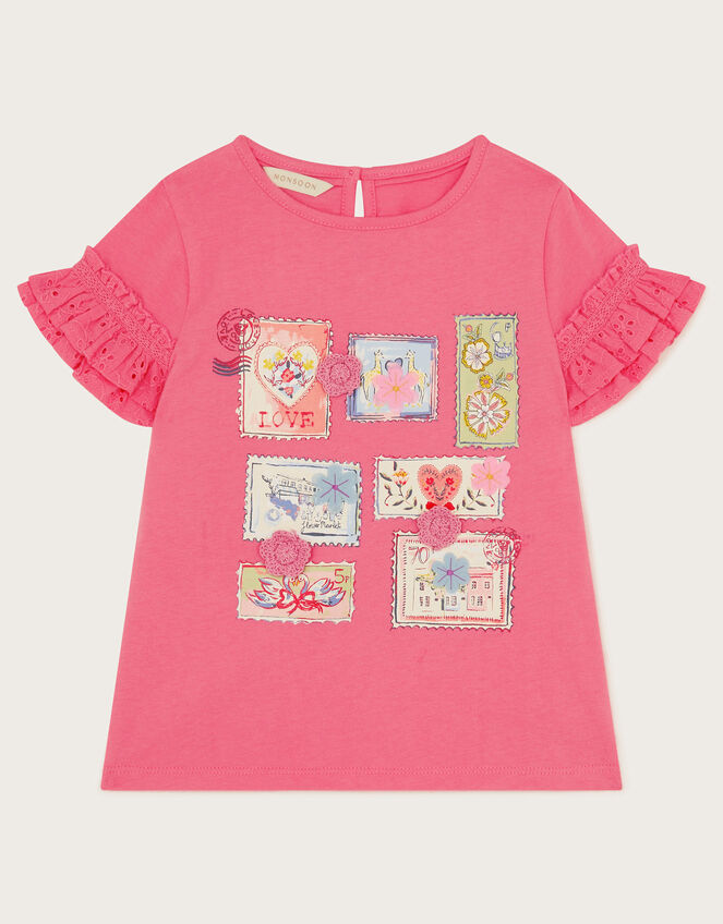 Stamp Print Ruffle T-Shirt, Pink (PINK), large