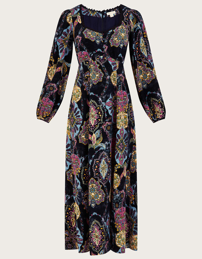 Medallion Print Tea Dress in Sustainable Viscose, Black (BLACK), large