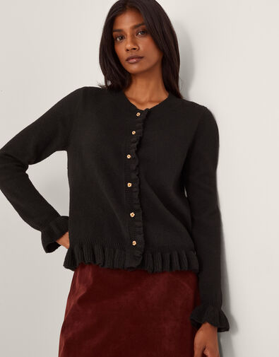 Rina Ruffle Cardigan, Black (BLACK), large