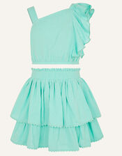 Frill Top and Skirt Set , Blue (AQUA), large