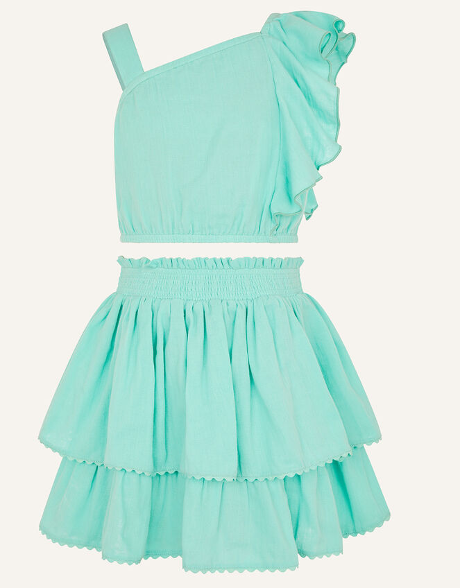 Frill Top and Skirt Set , Blue (AQUA), large