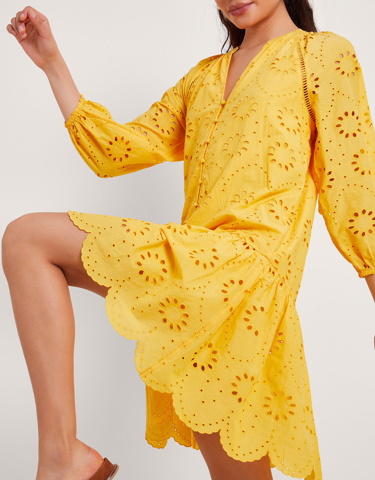 Tilly Broderie Dress Yellow Day Dresses Monsoon Global