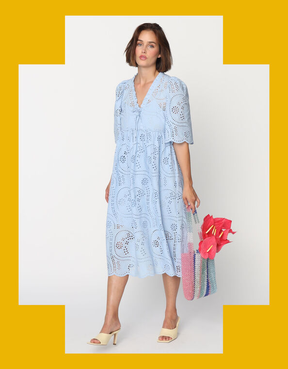 Crās Breeze Embroidered Midi Dress, Blue (BLUE), large