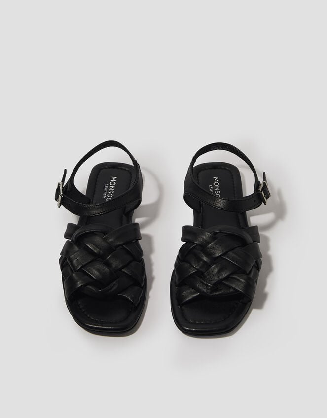 Pip Woven Leather Sandals, Black (BLACK), large