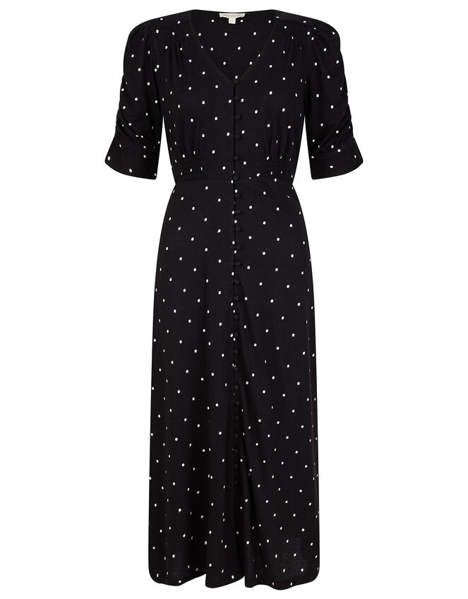 Spot Jersey Midi Dress with Organic Cotton, Black (BLACK), large