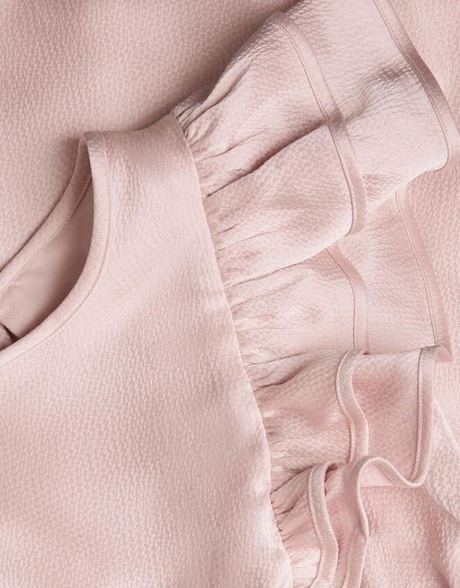 Satin Ruffle Sleeve Dress, Pink (PALE PINK), large