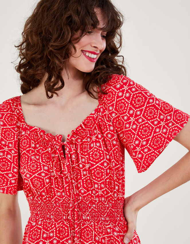 Sainy Geometric Print Dress, Red (RED), large