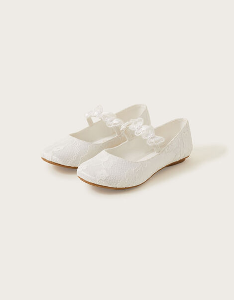 Lace Butterfly Communion Ballerina Flats White, White (WHITE), large
