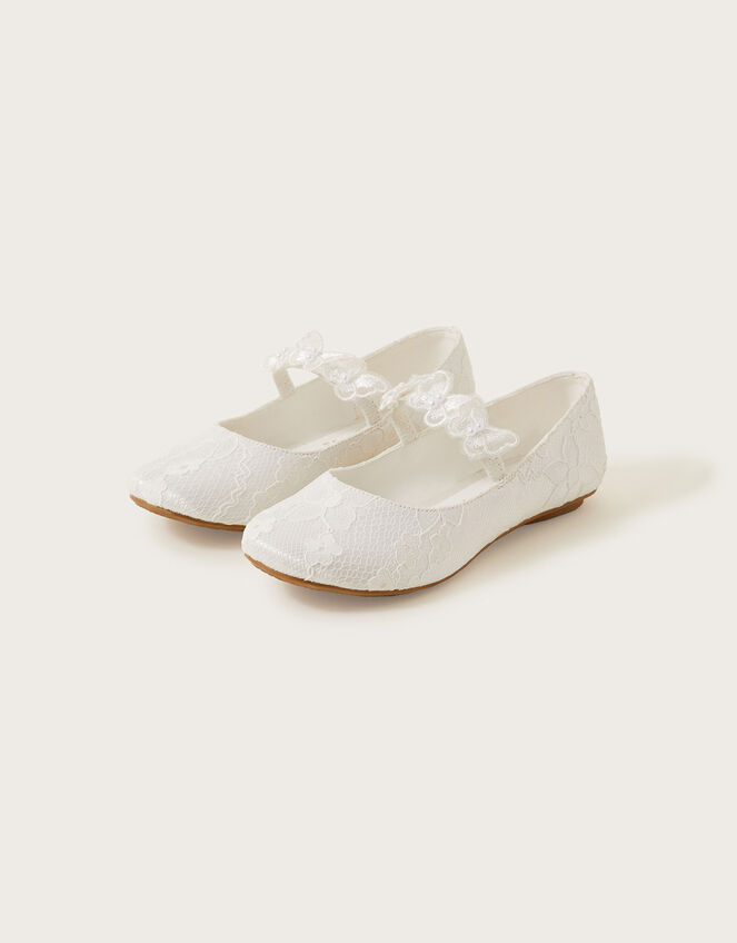 Lace Butterfly Communion Ballerina Flats, White (WHITE), large