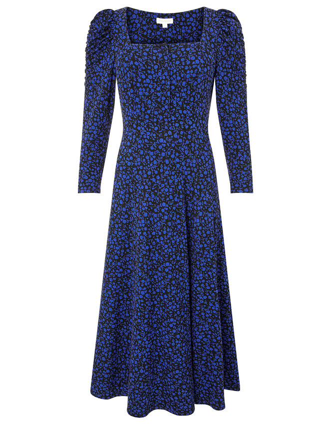 Floral Square Neck Jersey Midi Dress, Blue (COBALT), large