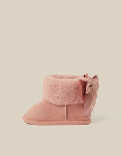 Baby Bow Faux Suede Booties, Pink (PINK), large