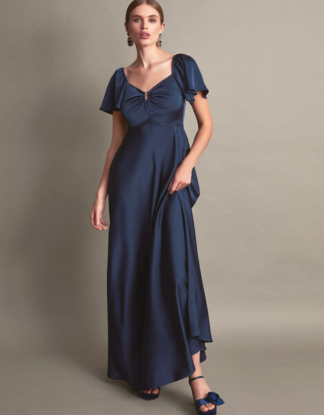 Savannah Satin Maxi Dress Blue, Blue (NAVY), large