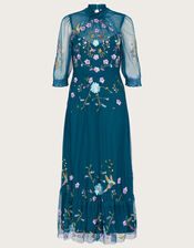 Francesca Embroidered Midi Dress, Blue (BLUE), large