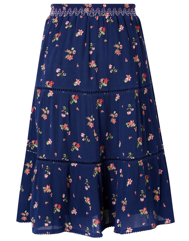 Maida Ditsy Floral Midi Skirt, Blue (NAVY), large