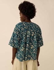 East Rohini Floral Print Cotton-Viscose Top, Teal (TEAL), large