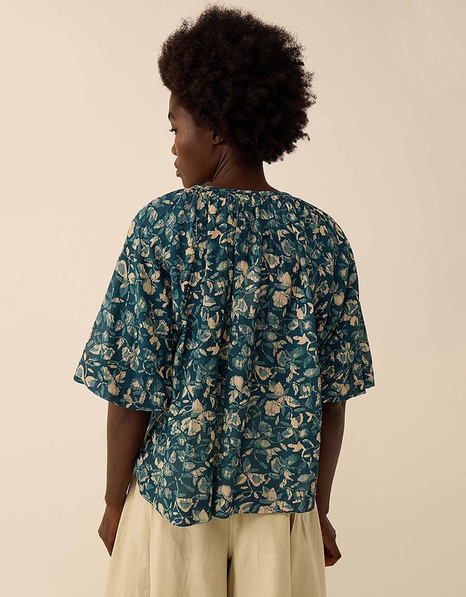 East Rohini Floral Print Cotton-Viscose Top, Teal (TEAL), large