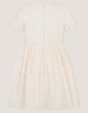 Embellished Tweed Mesh Dress, Ivory (IVORY), large