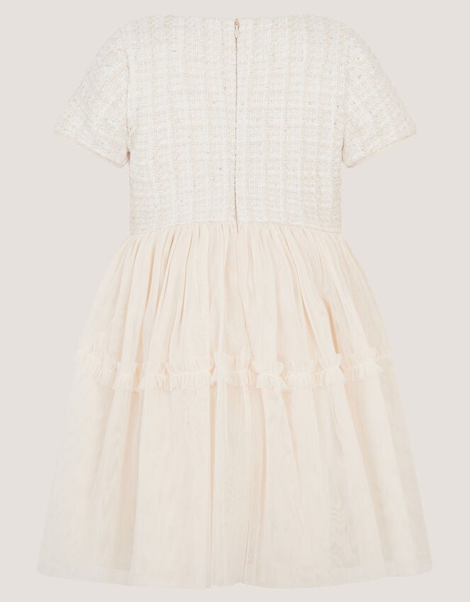 Embellished Tweed Mesh Dress, Ivory (IVORY), large
