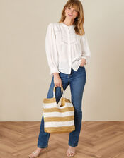 Verna Lace Insert Plain Blouse, Ivory (IVORY), large