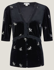 Erin Floral Lace Velvet Top, Black (BLACK), large