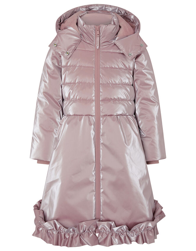 Metallic Frill Hem Padded Coat, Pink (PINK), large