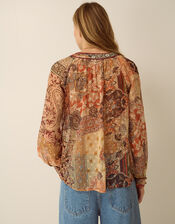 Evelina Sheer Floral Print Top, Brown (BROWN), large