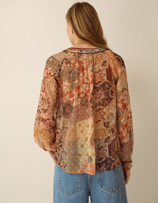 Evelina Sheer Floral Print Top, Brown (BROWN), large