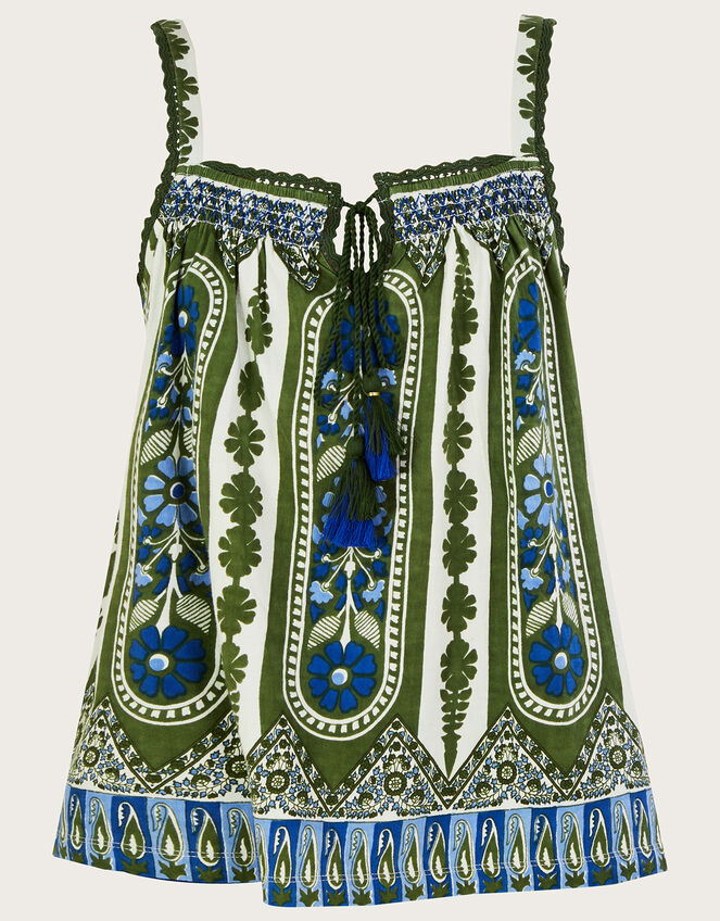 Heritage Print Lace Trim Cami Top Green, Vests, Camisoles And Sleeveless  Tops