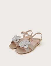 Diamante Flower Glitter Wedge Sandals, Gold (GOLD), large