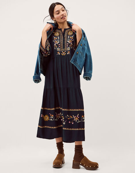 Lucie Floral Embroidered Midi Dress, Blue (NAVY), large