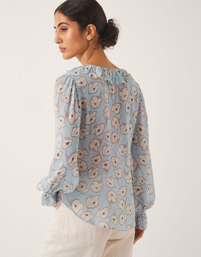 Chloe Floral Ruffle Blouse, Blue (BLUE), large