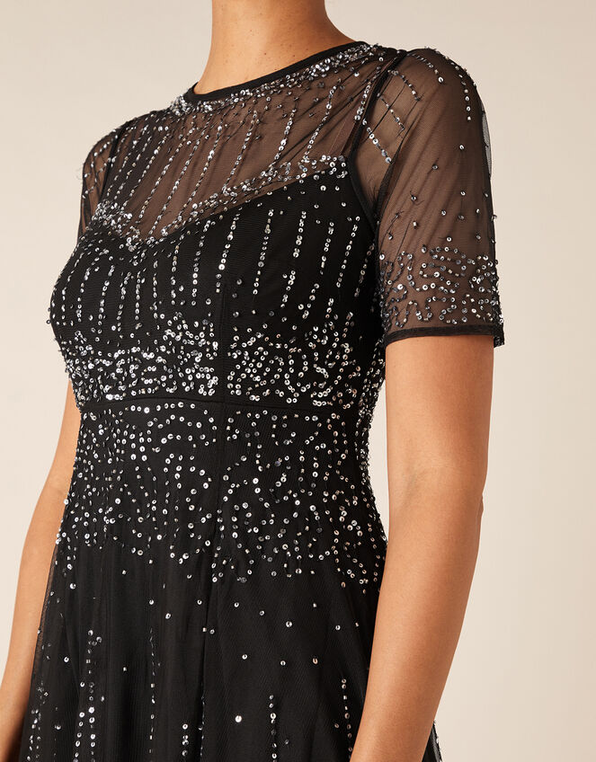 Haley Sequin Midi Dress, Black (BLACK), large
