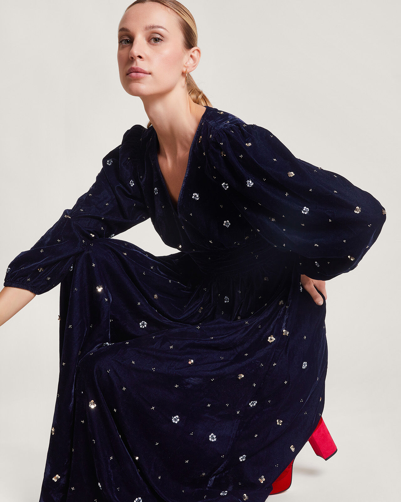 Monsoon navy velvet deals dress