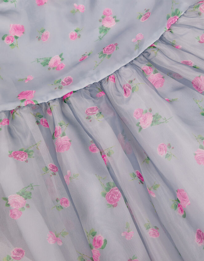 Puff Sleeve Floral Organza Dress, Blue (BLUE), large