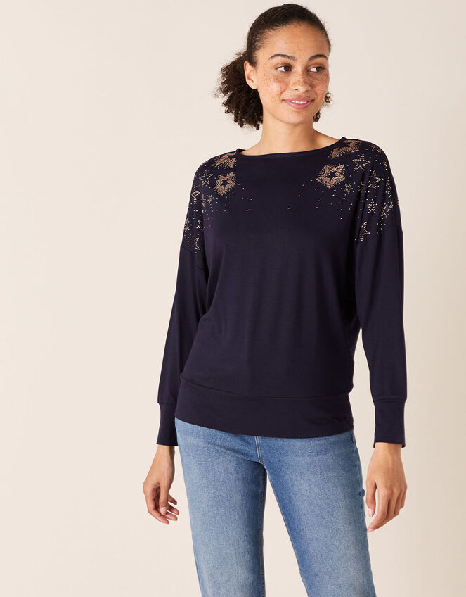 Heat-Seal Gem Jersey Top with LENZING™ ECOVERO™, Blue (NAVY), large