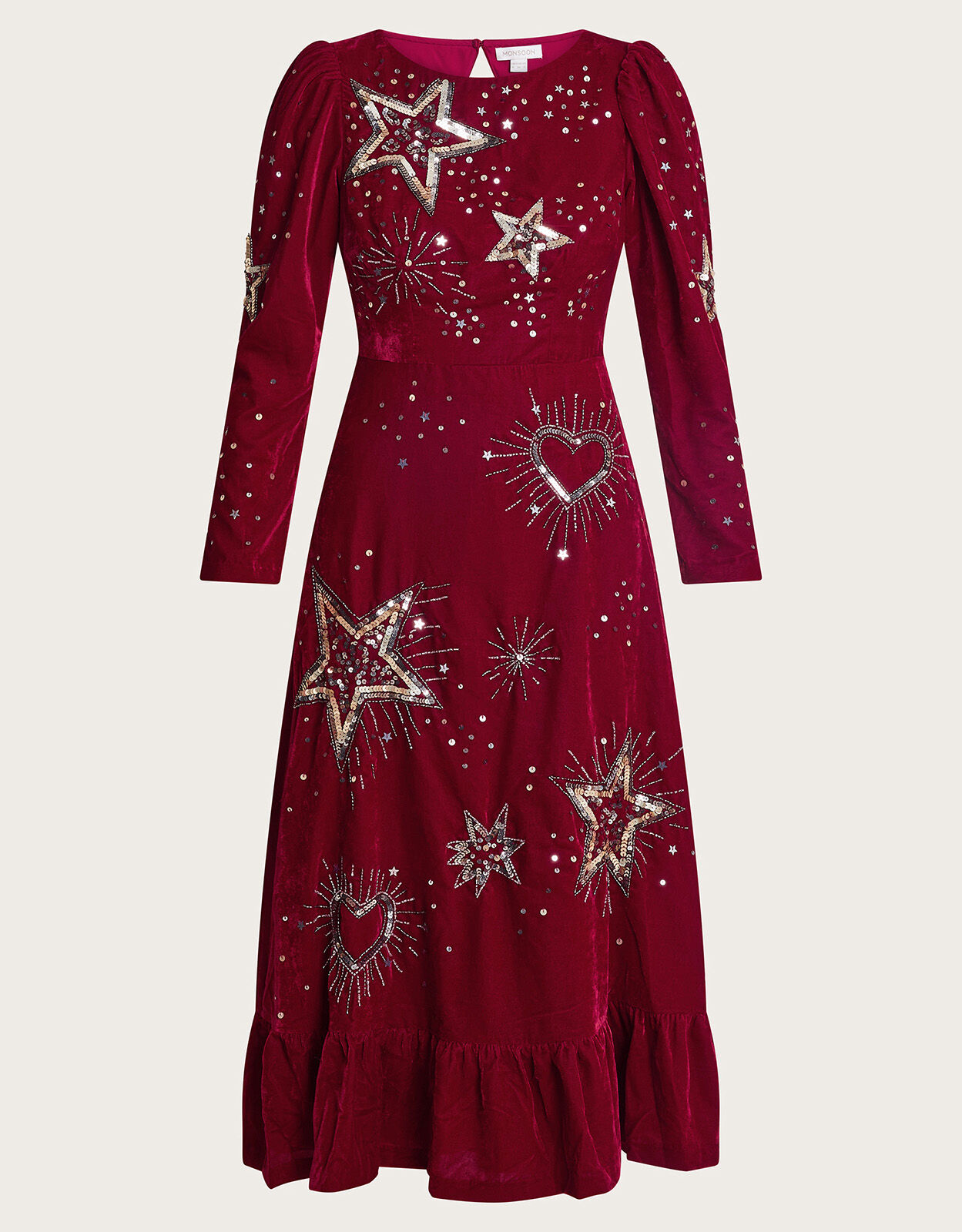 Monsoon red shop velvet dress