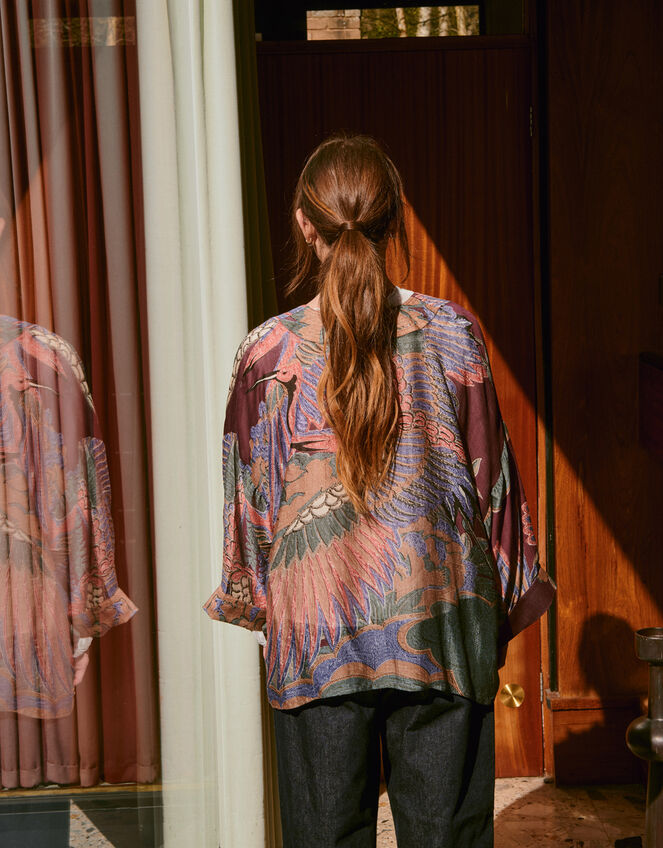 One Hundred Stars Crane Print Kimono Jacket, , large