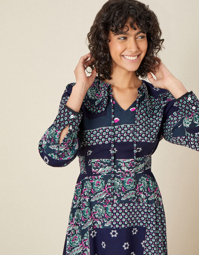 ARTISAN STUDIO Patch Print Dress , Blue (NAVY), large