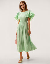 Pelia Flutter Sleeve Pleated Midi Dress, Green (MINT), large