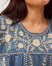 Maison Hotel Sylvie Embroidered Denim Mini Dress, Blue (BLUE), large
