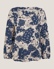 Alison Abstract Floral Jersey Top, Blue (NAVY), large