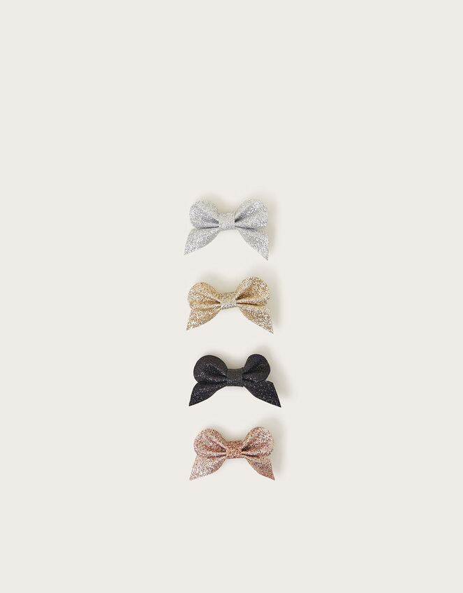 4-Pack Glitter Bow Hair Clips, Gold (GOLD), large