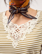 Lauren Lace Stripe Jersey Top, Ivory (IVORY), large