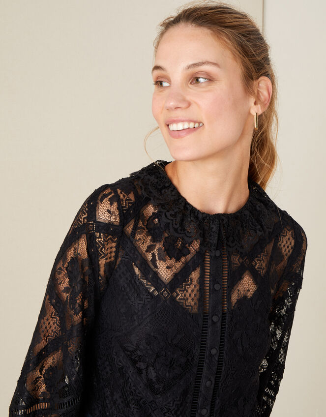 Leila Collared Lace Blouse, Black (BLACK), large