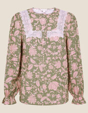 Linie Lace Floral Print Blouse, Green (KHAKI), large