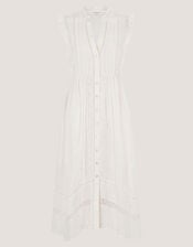 Lacy Sleeveless Handkerchief Midi Dress, Ivory (IVORY), large