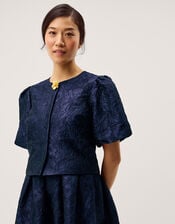 Juliana Floral Jacquard Puff Sleeve Jacket, Blue (NAVY), large