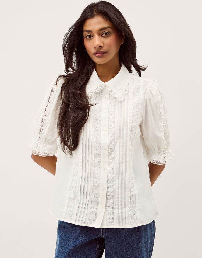 Annette Puff Sleeve Lace Shirt, White (WHITE), large
