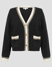 Pia Contrast Trim Cardigan, Black (BLACK), large
